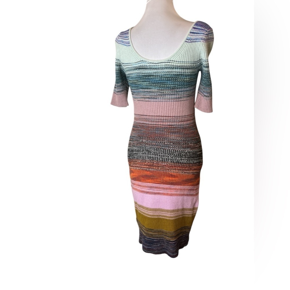 Anthropologie Size XS Midi Dress Multicolor Space-Dyed Scoop Neck Knit Striped - Picture 4 of 7